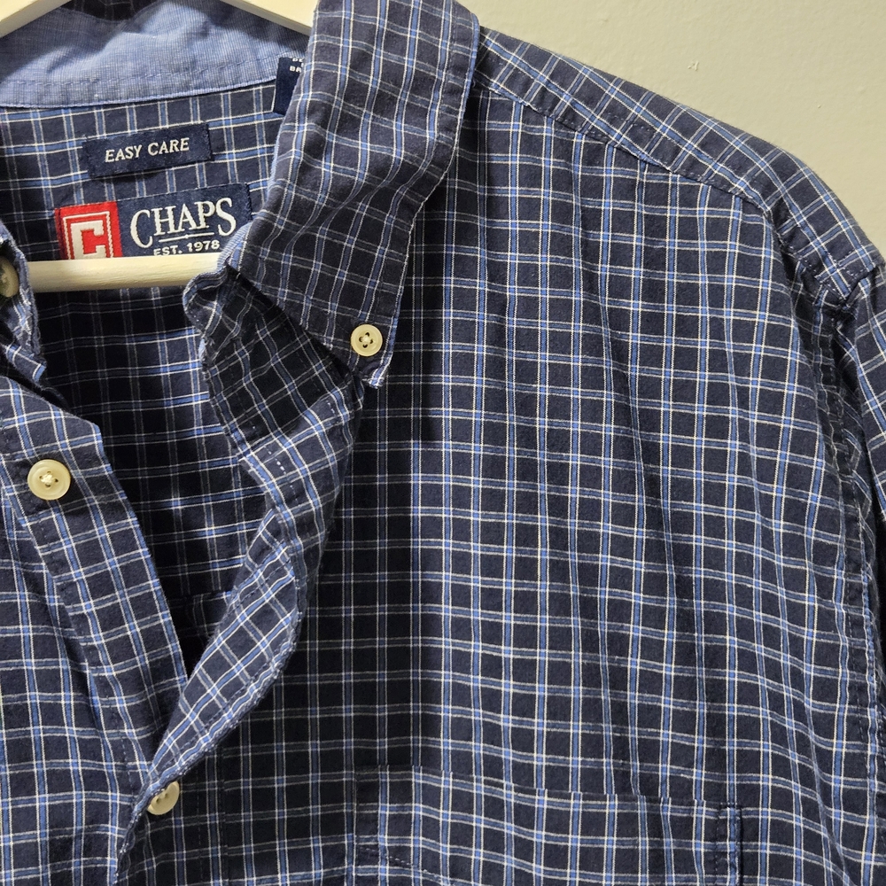 Chaps Men's Navy Checkered Long Sleeve Button Down Shirt Size Large
